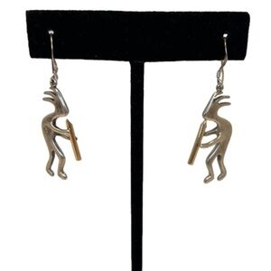 Vintage 925 Sterling Silver Gold Kokopelli Dangle Earrings